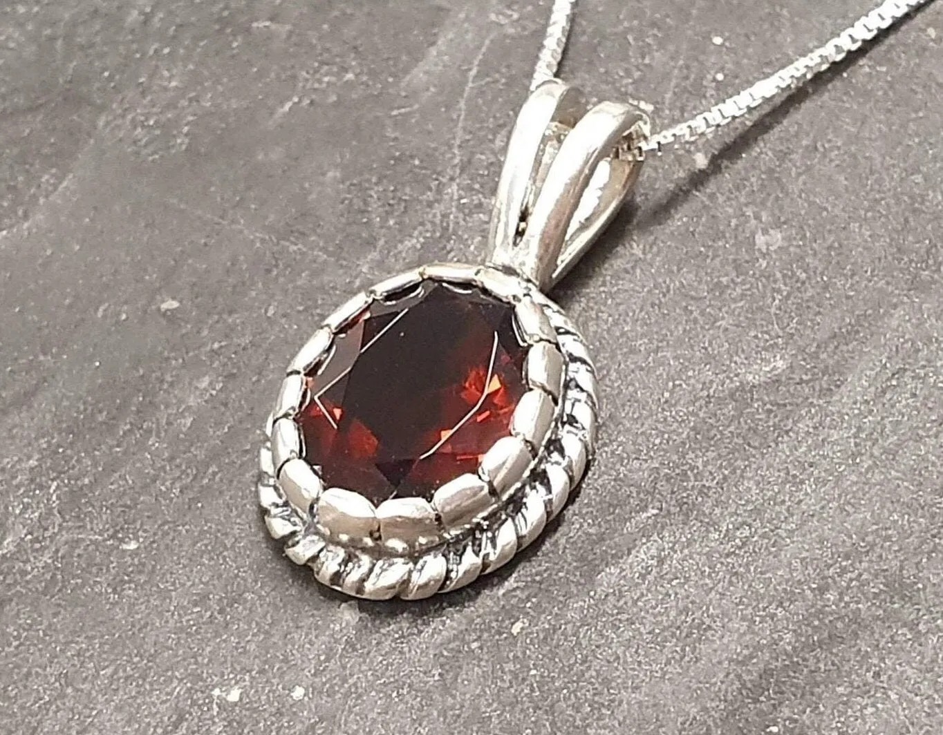 Vintage Garnet Necklace - Natural Garnet Necklace - January Birthstone Pendant
