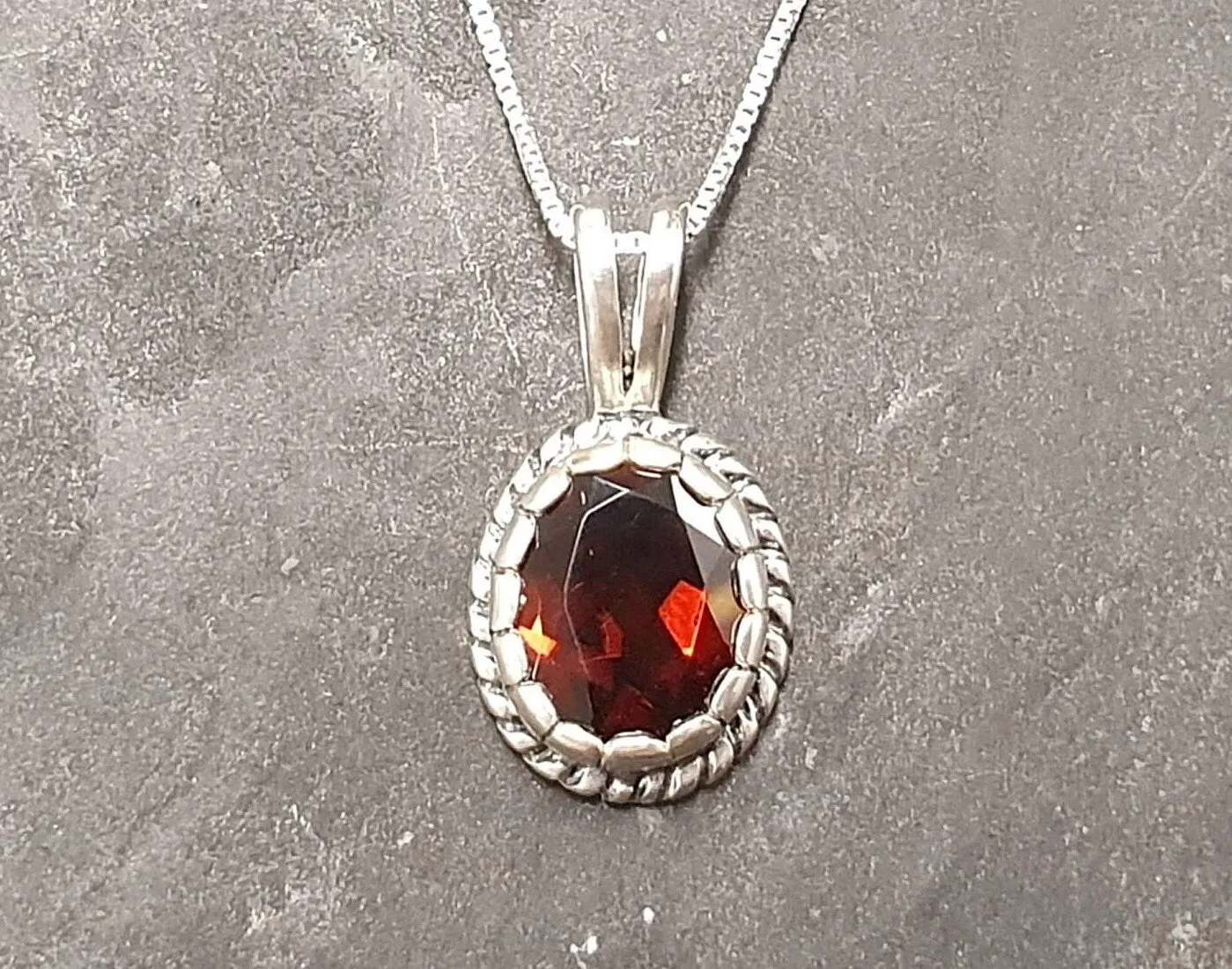 Vintage Garnet Necklace - Natural Garnet Necklace - January Birthstone Pendant