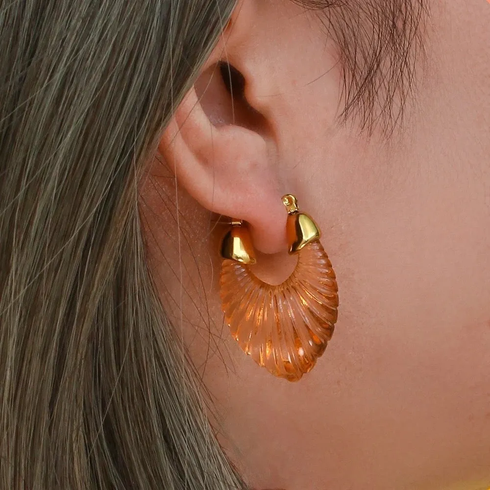 Vintage-Inspired Amber Resin Hoop Earrings with Gold Accents  jlt11504