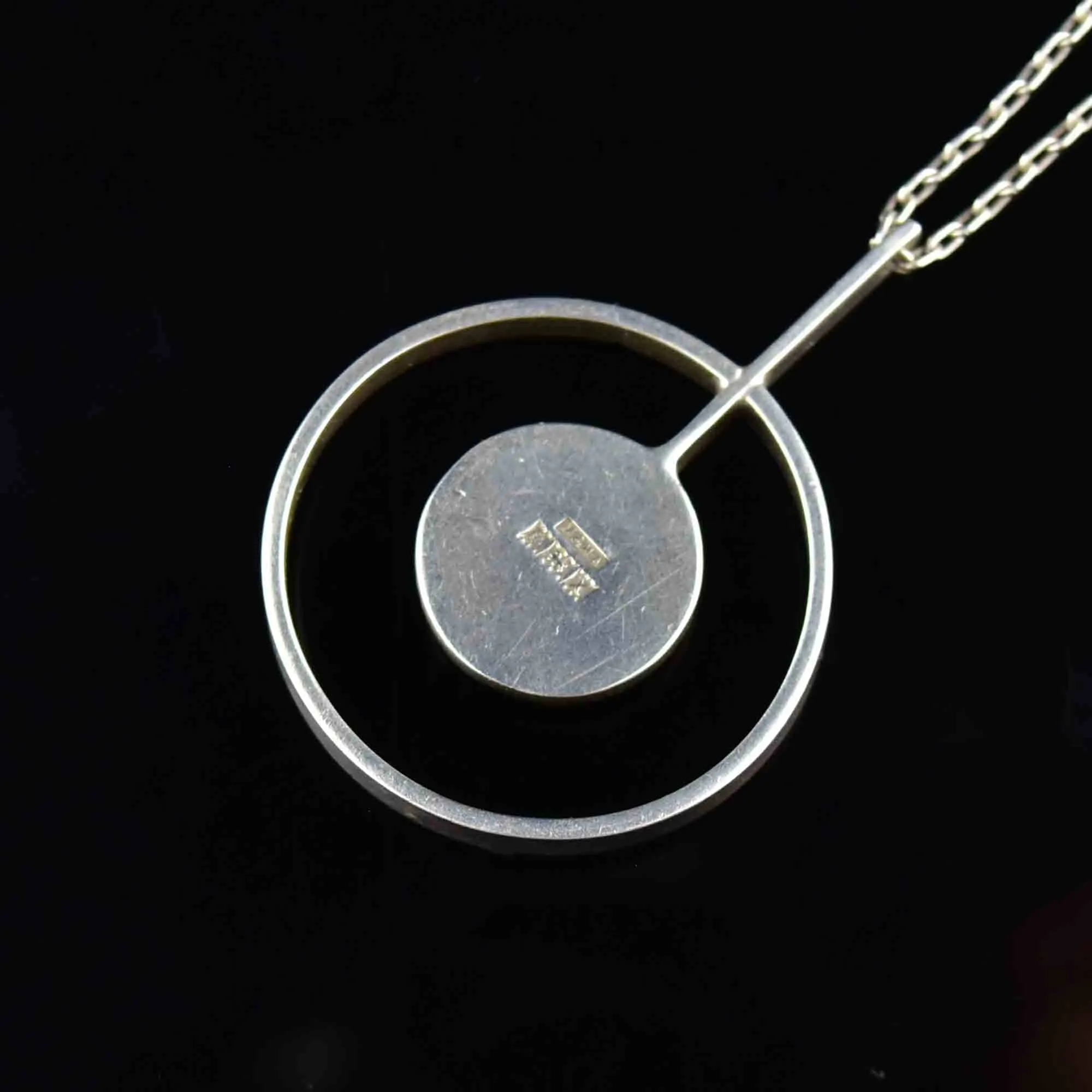 Vintage Modernist Silver Amethyst Cabochon Target Pendant Necklace