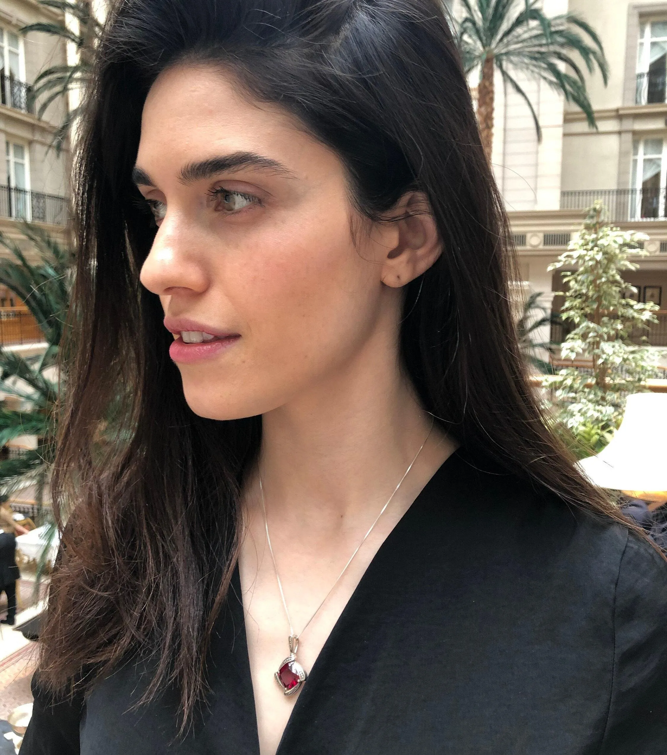 Vintage Ruby Pendant - Square Ruby Necklace - Red Statement Necklace