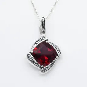 Vintage Ruby Pendant - Square Ruby Necklace - Red Statement Necklace