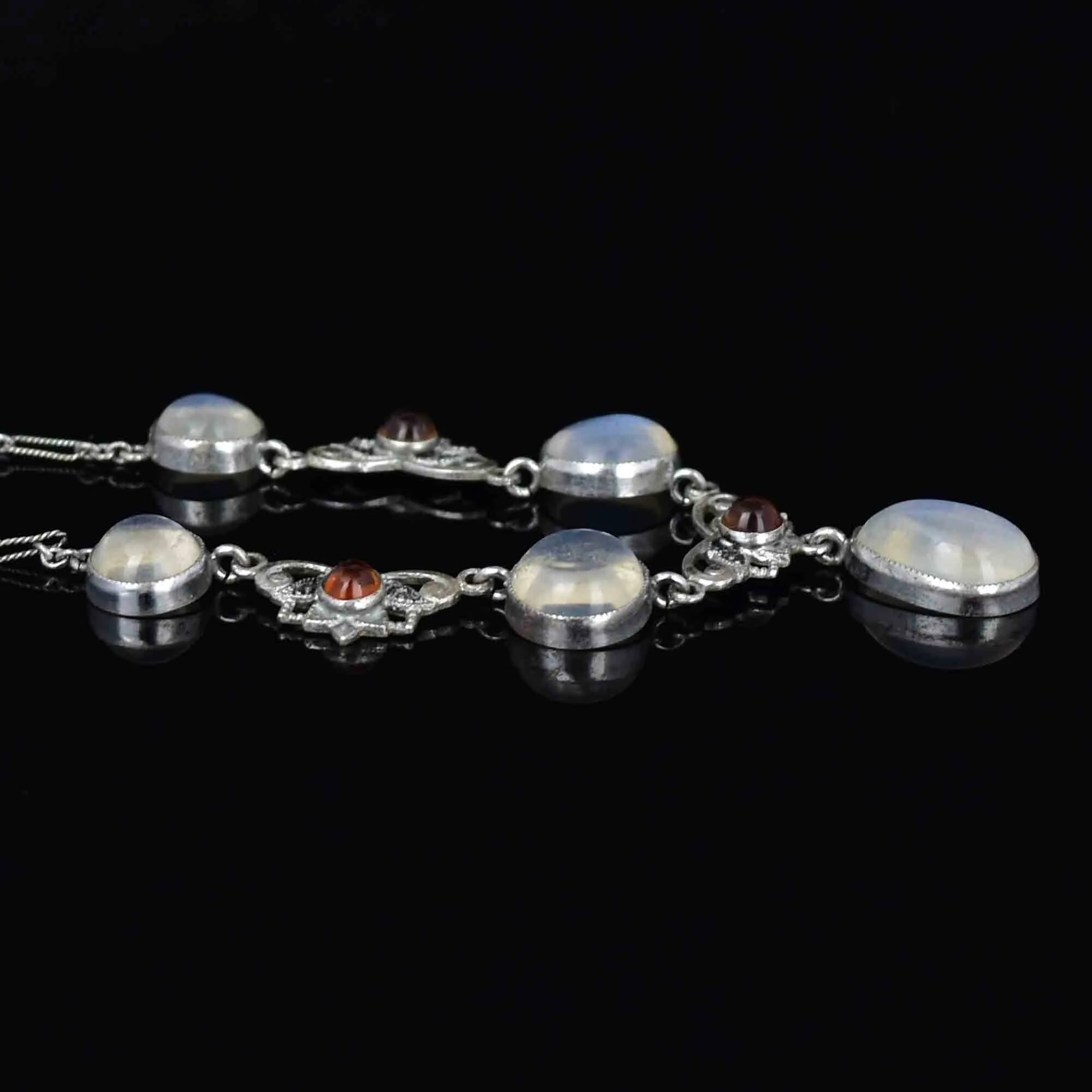 Vintage Silver Citrine Moonstone Pendant Drop Necklace