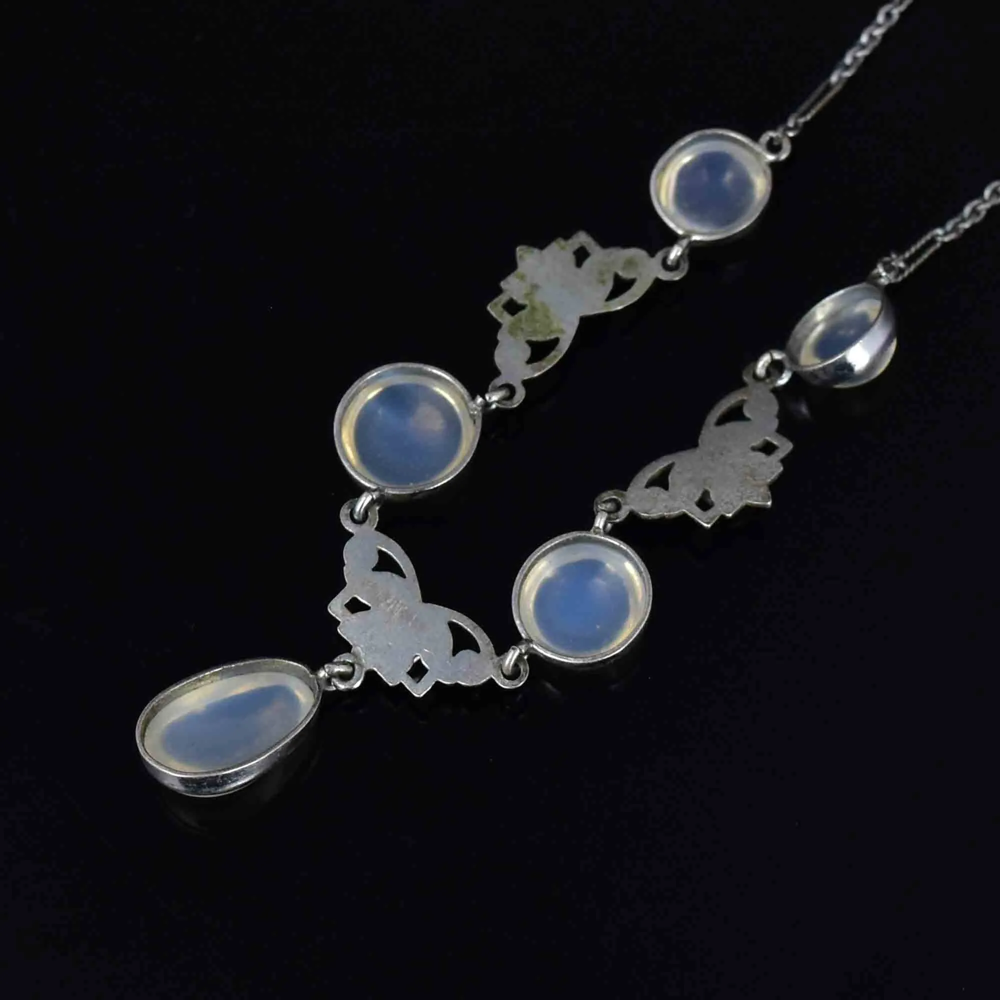 Vintage Silver Citrine Moonstone Pendant Drop Necklace