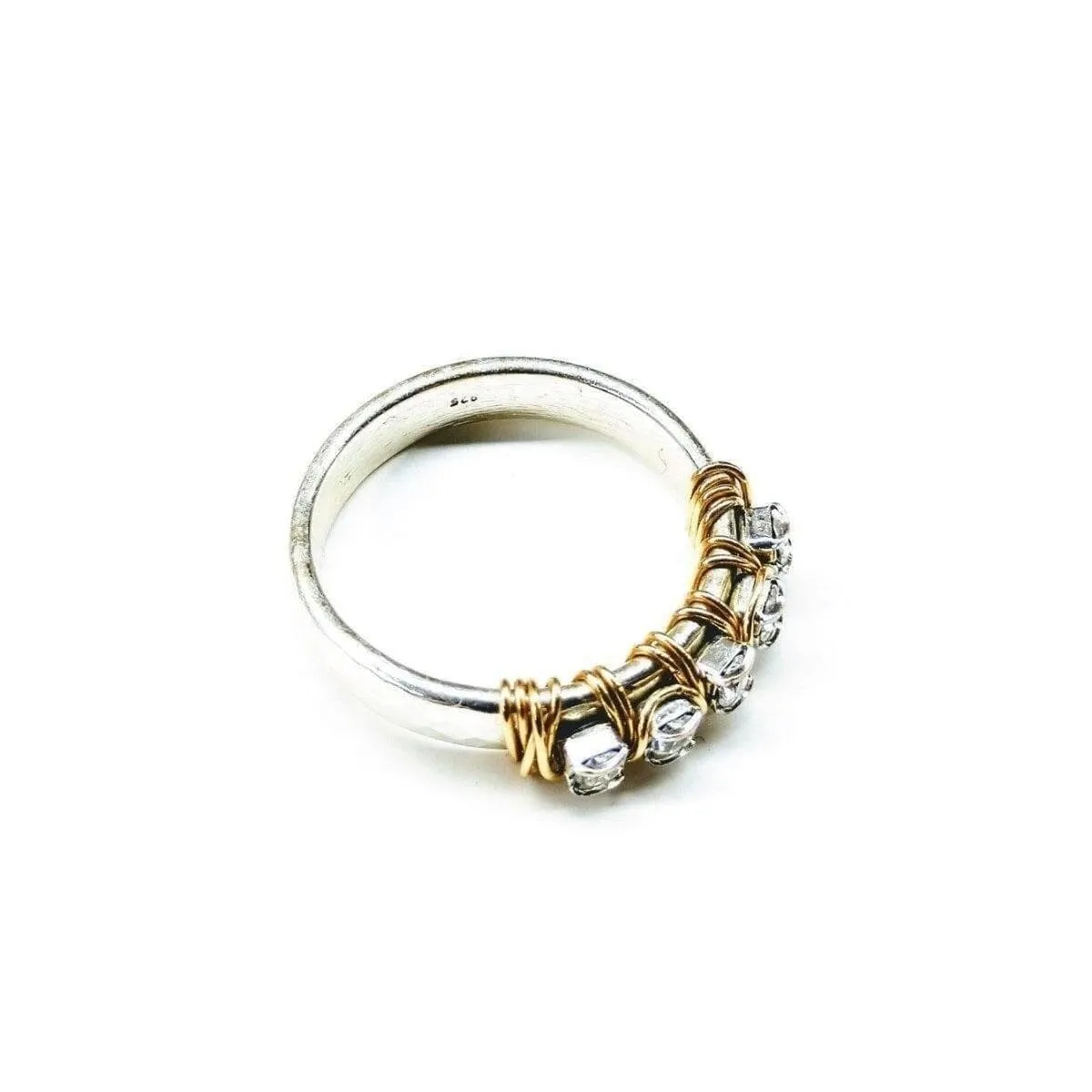 Wire Wrapped Gold and Silver Hammered Crystal Bling Ring